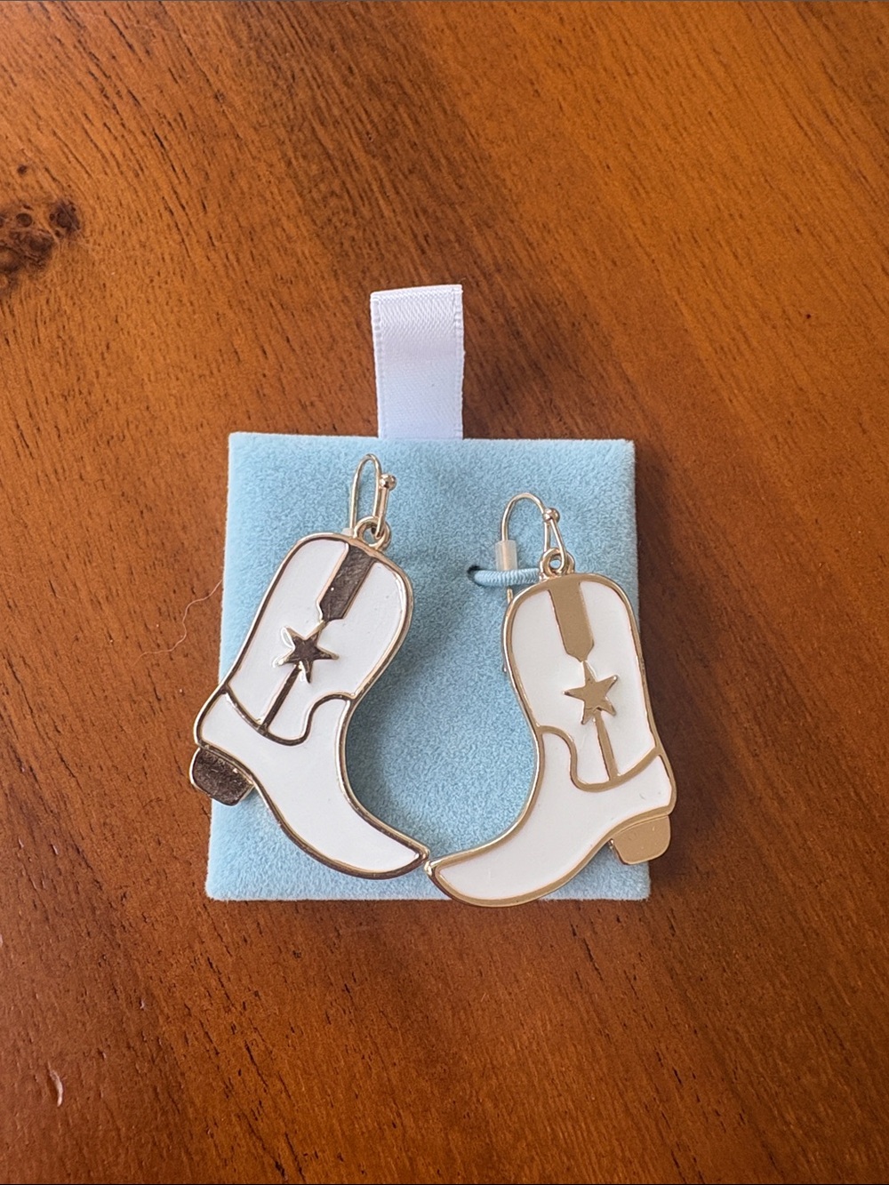 Urban Outfitters White and Gold Cowboy Boot Earrings Bachelorette